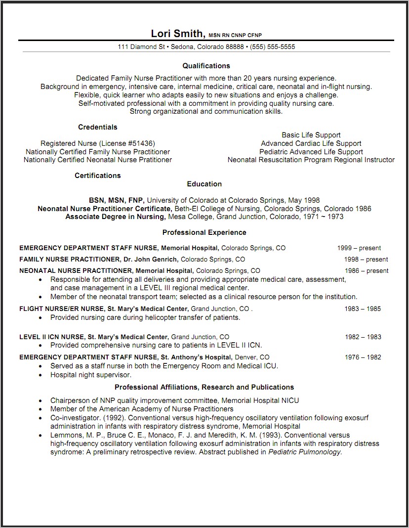 New Graduate Fnp Resume Example