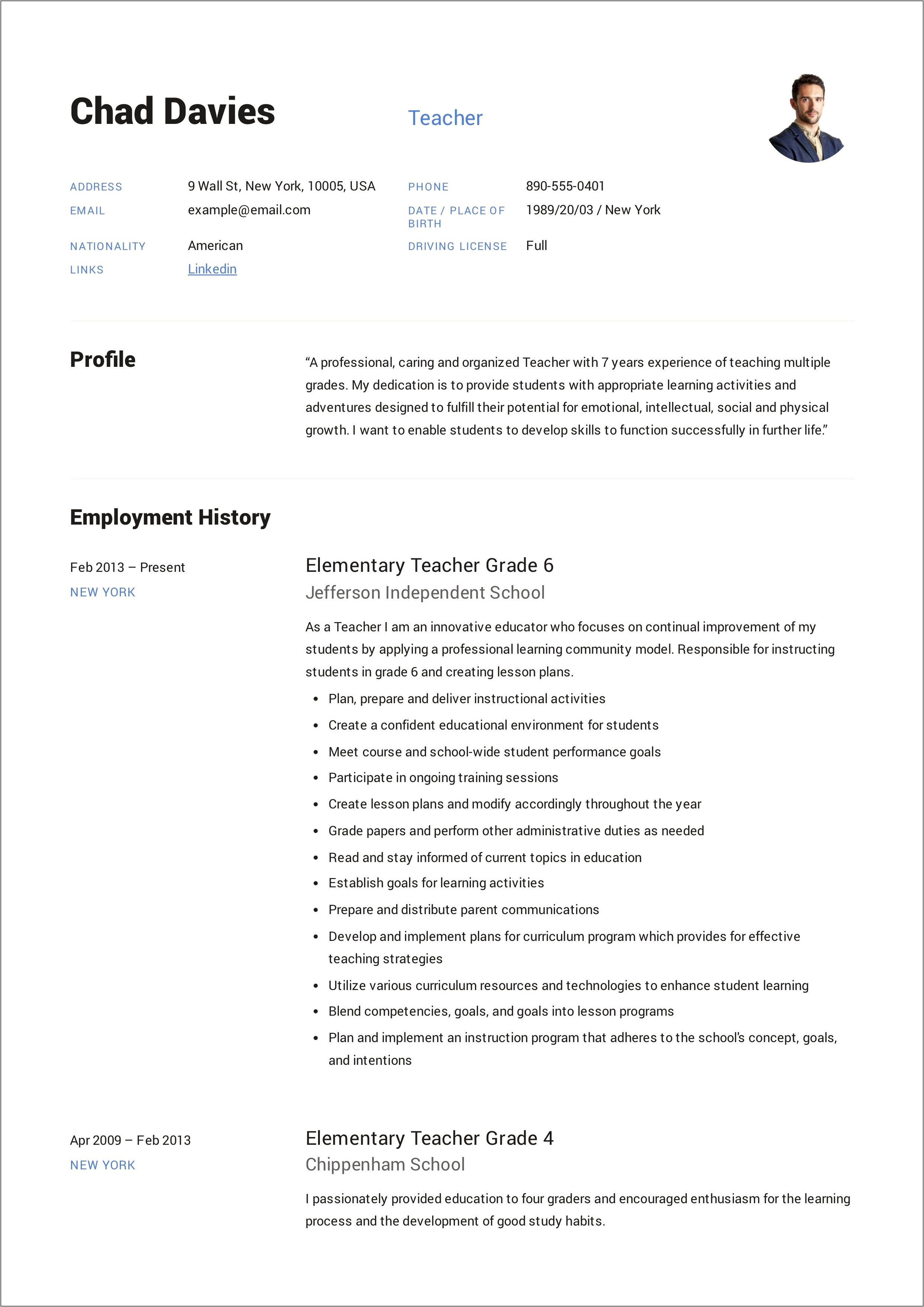 New Graduate Teacher Resume Examples