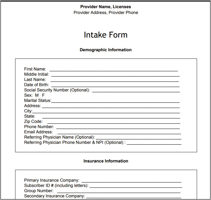 New Patient Information Form Template Download