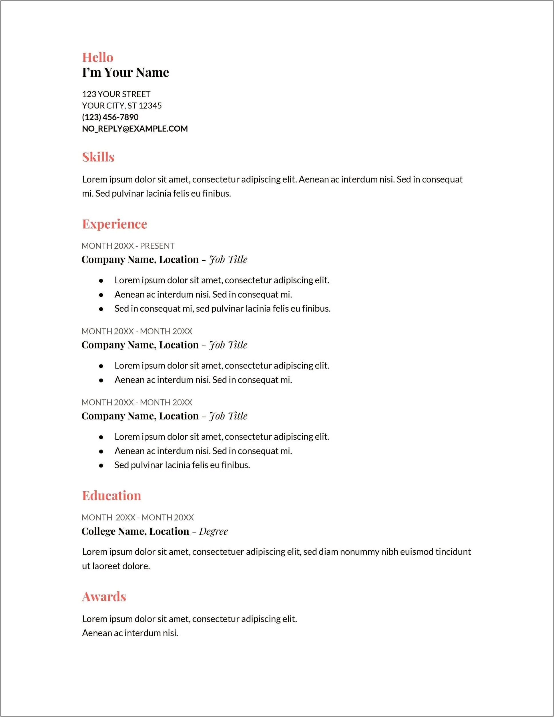 No Charge Free Resume Templates