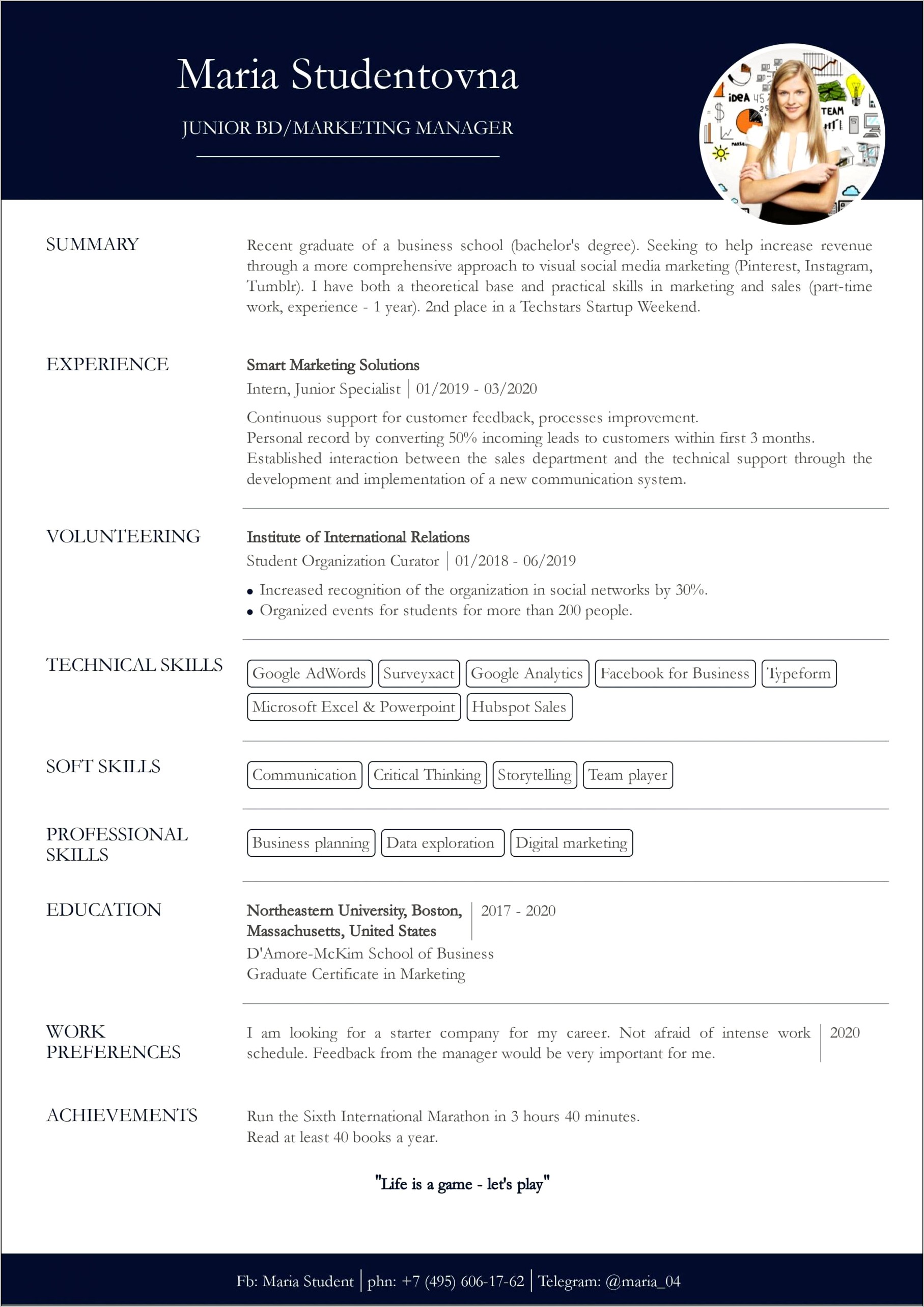 No Experience Business Resume Sample