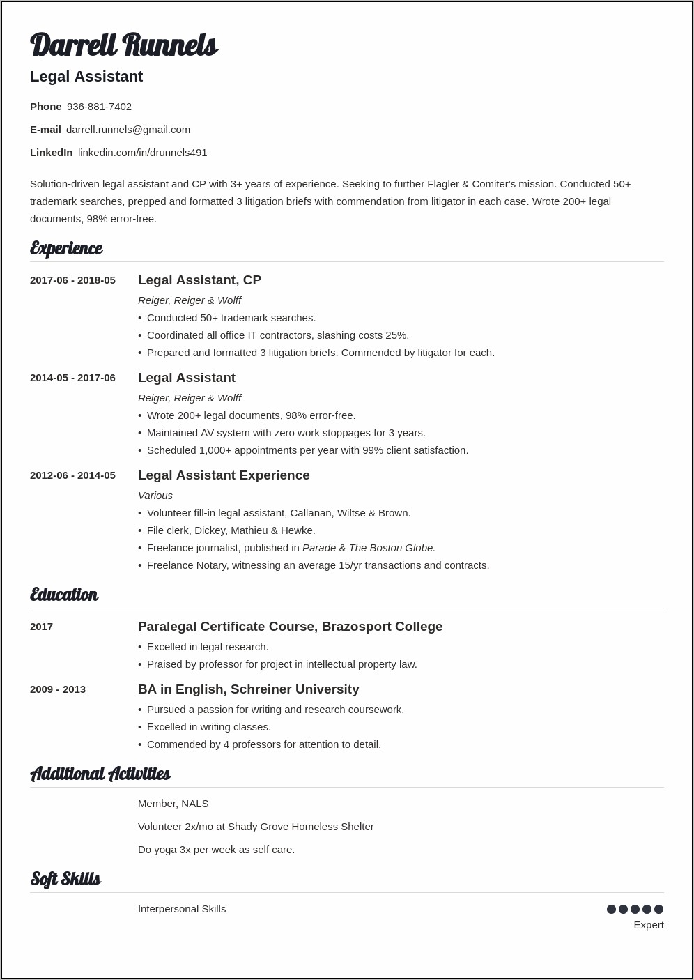 No Experience Paralegal Resume Sample