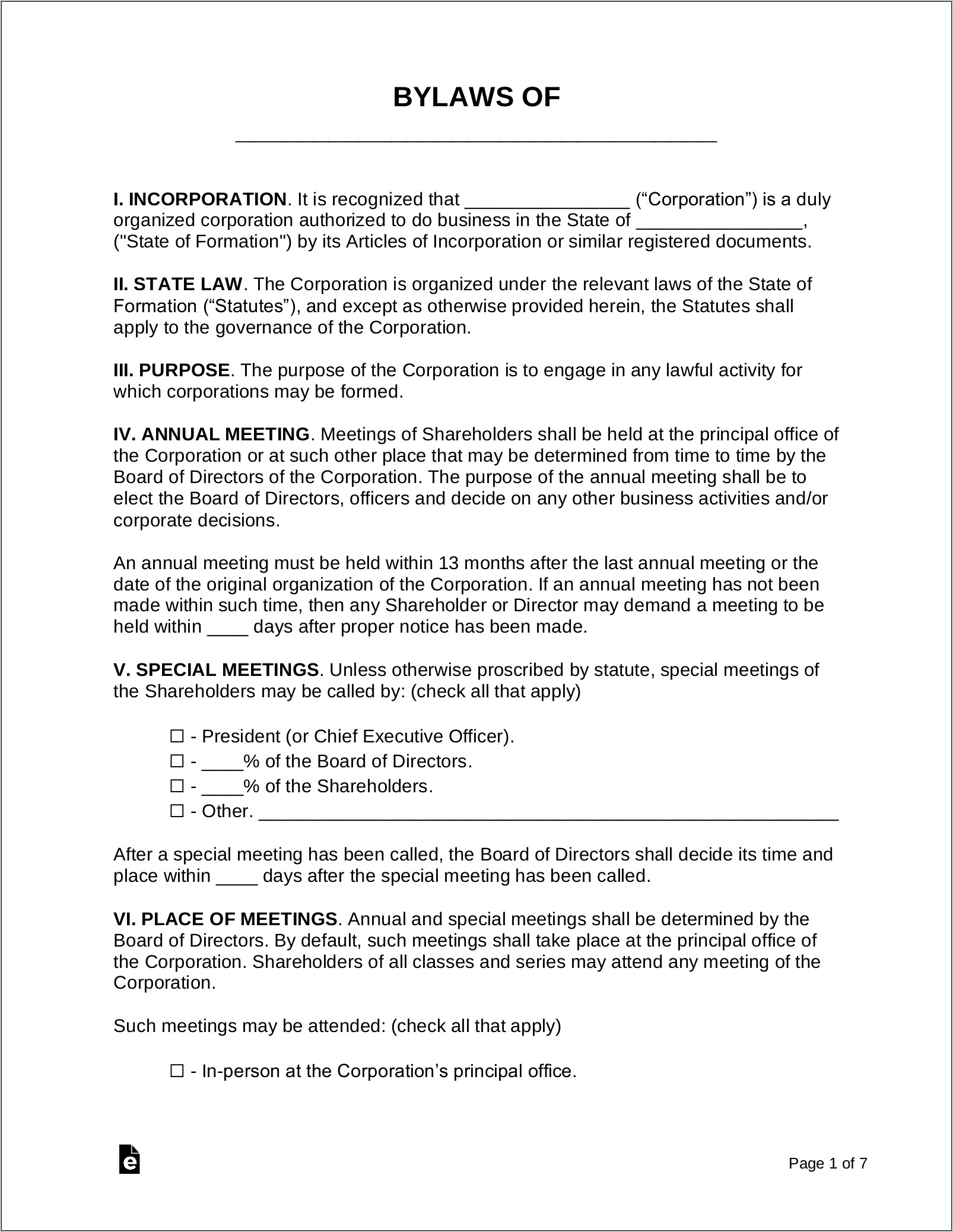 Nonprofit Bylaws Template Doc Free Download