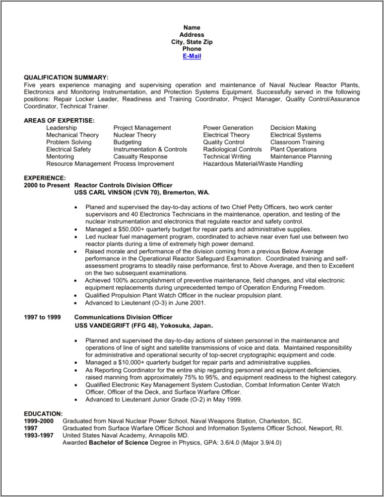 Nuclear Power Plant Resume Examples