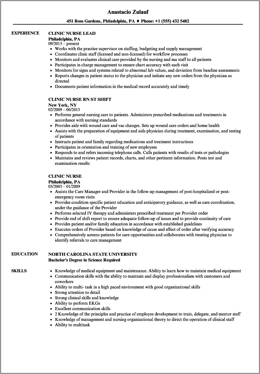 Nurse Job Duties For Resume