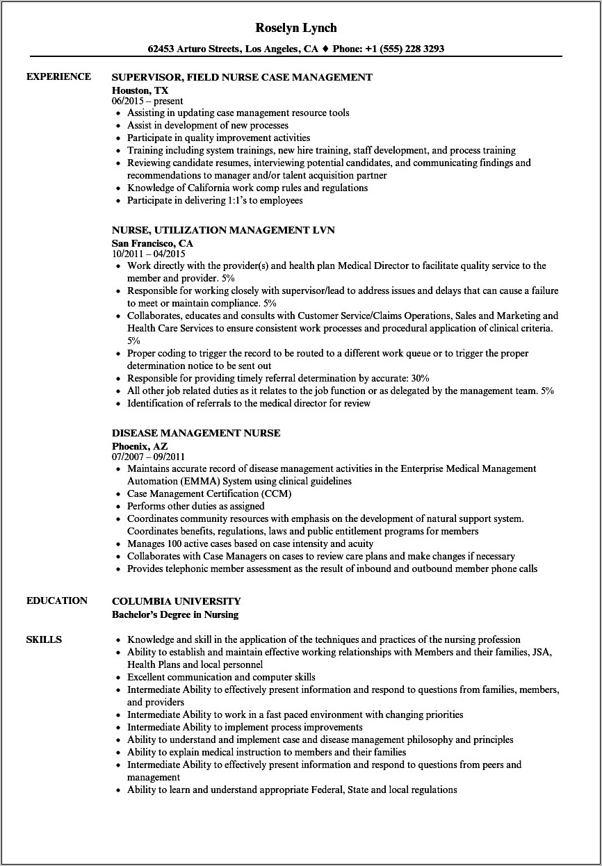 Nurse Manager Qualifications For Resume