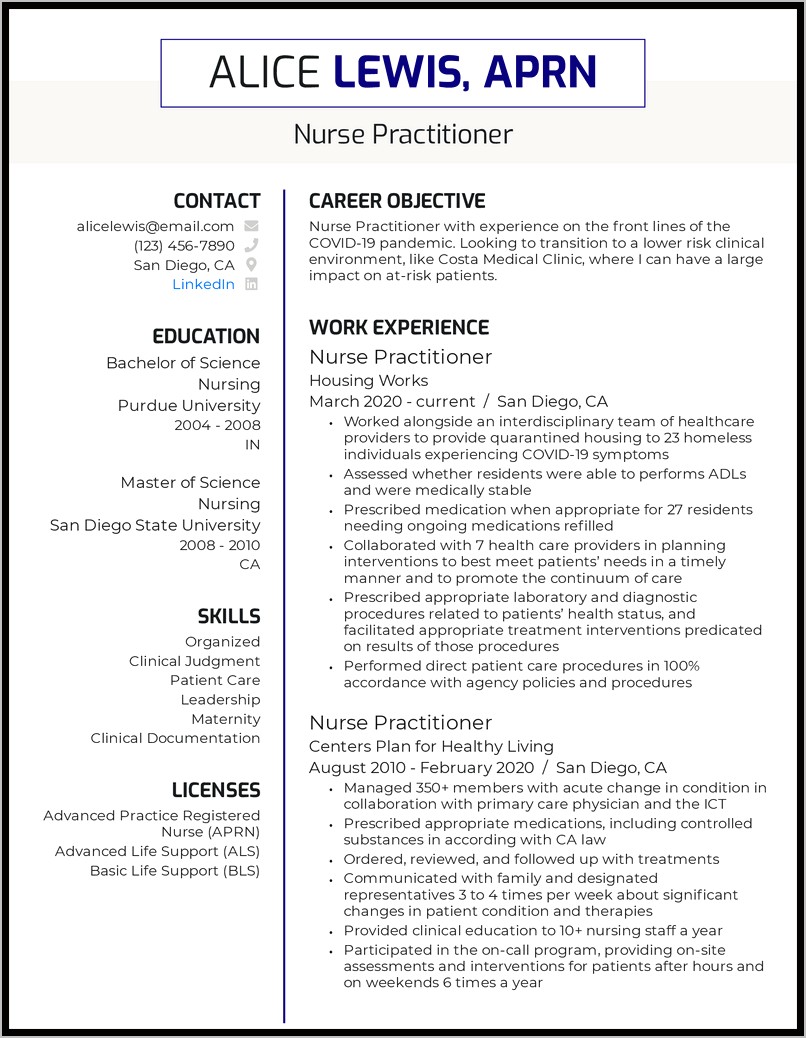 Nurse Practitioner Resume Template Free