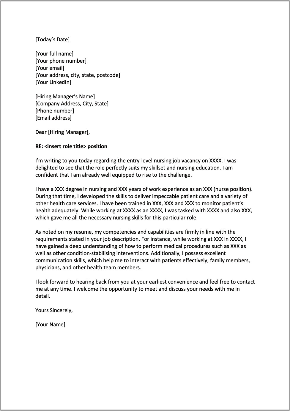 Nursing Resume Sample Cover Letter