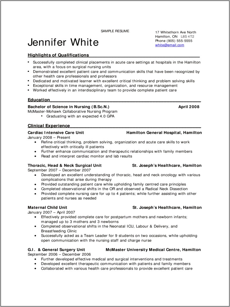 Nursing Student Resume Summary Examples