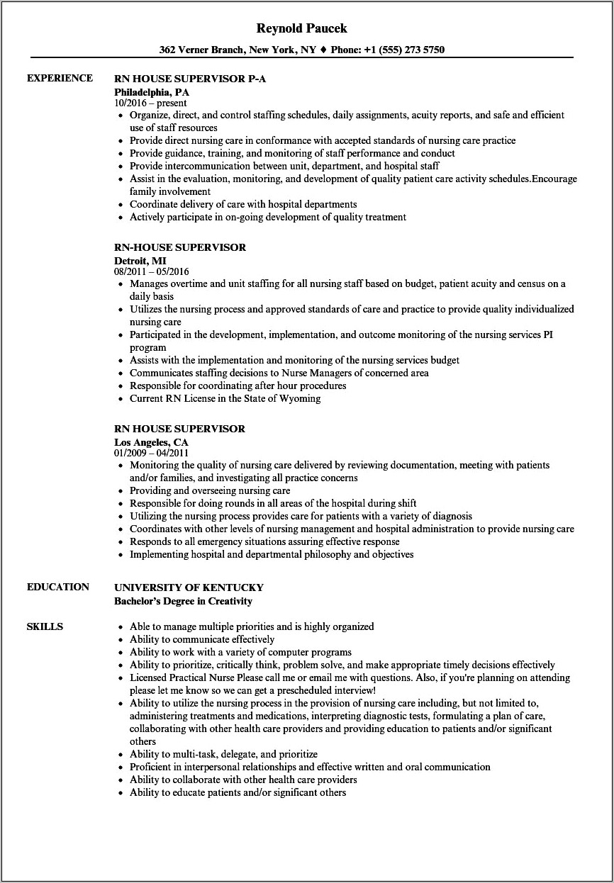 Nursing Supervisor Resume Objective Samples