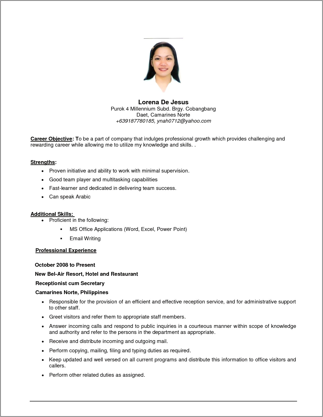 Objective About Me Statement Resume