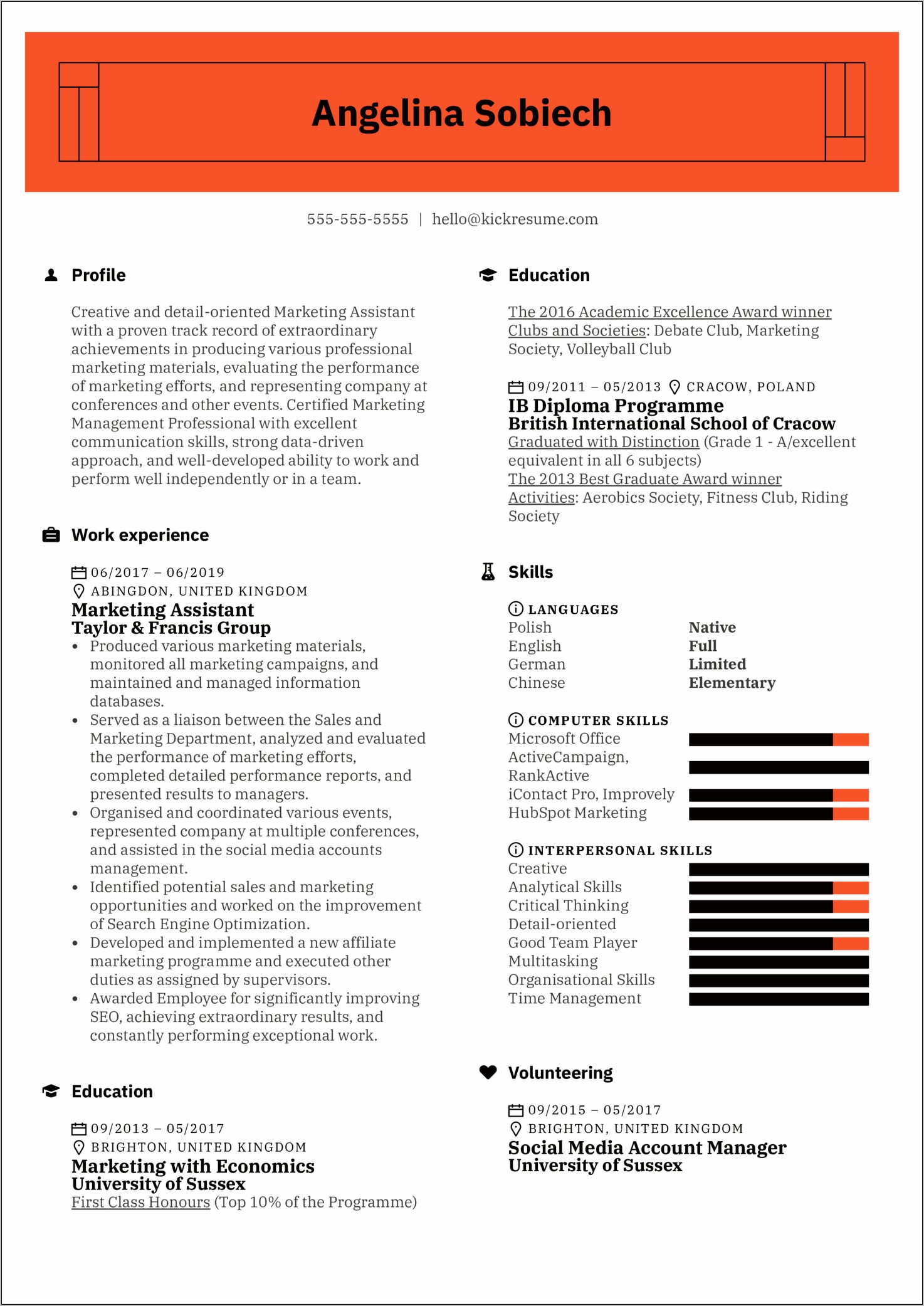 Objective Examples For Resume Marketing