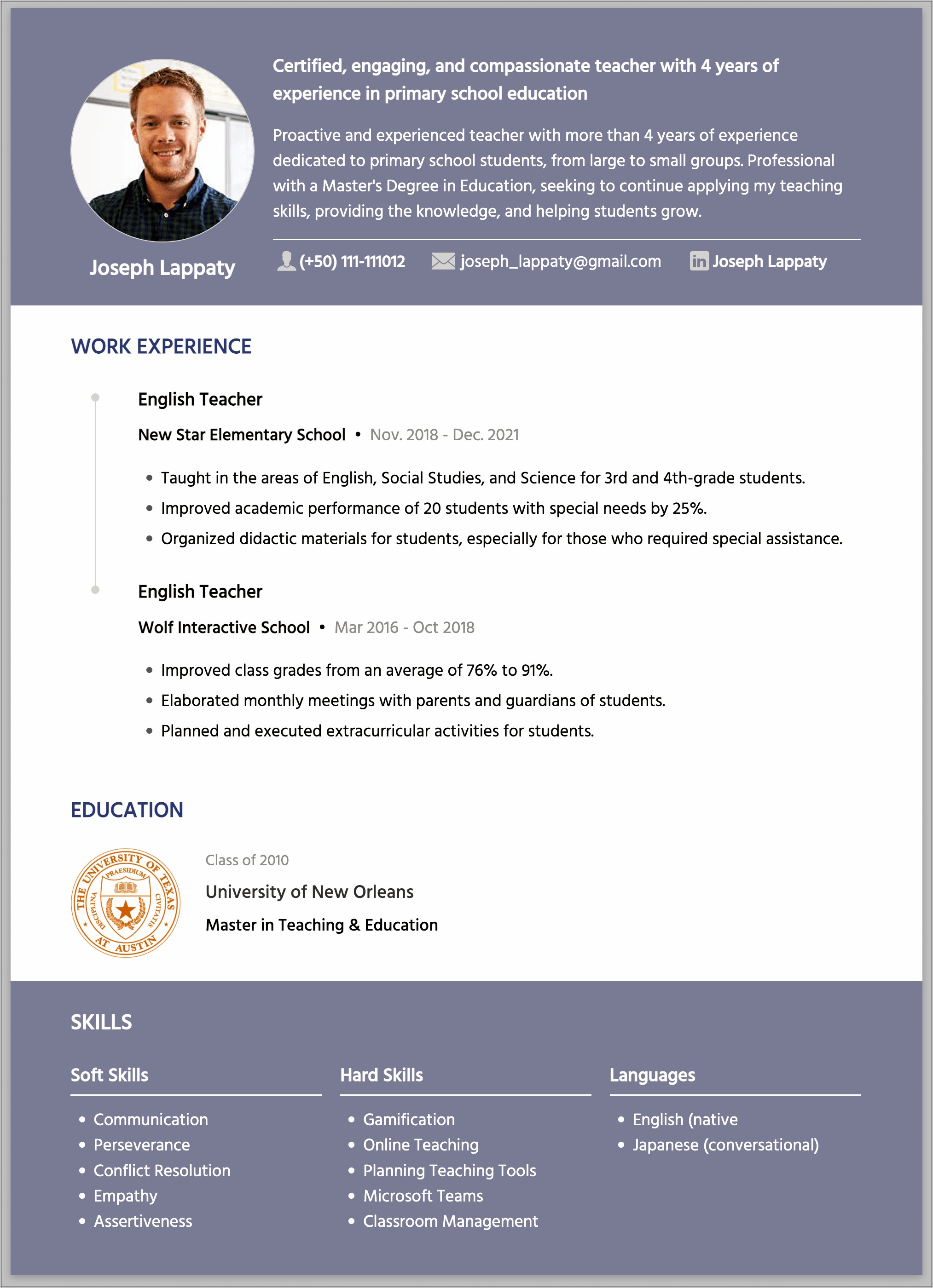 Objective Examples For Teaching Resume