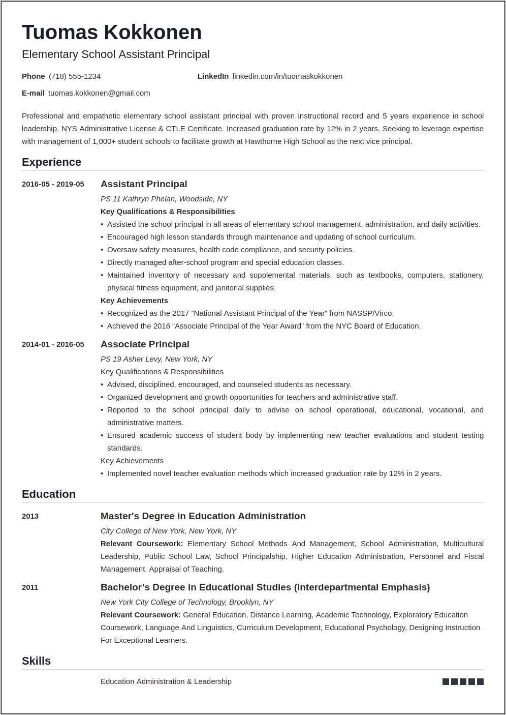 Objective For A Principal Resume