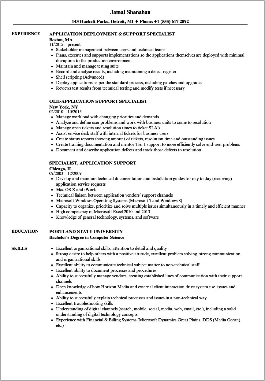 Objective For Application Support Resume