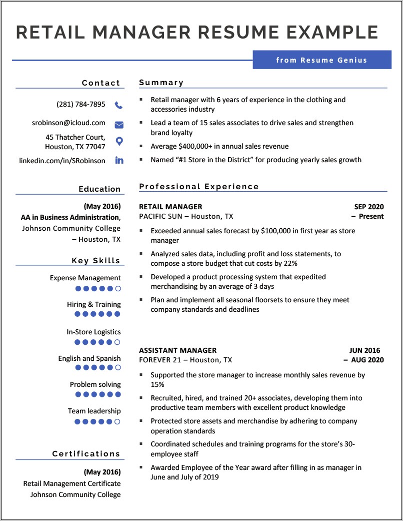 Objective For District Manager Resume