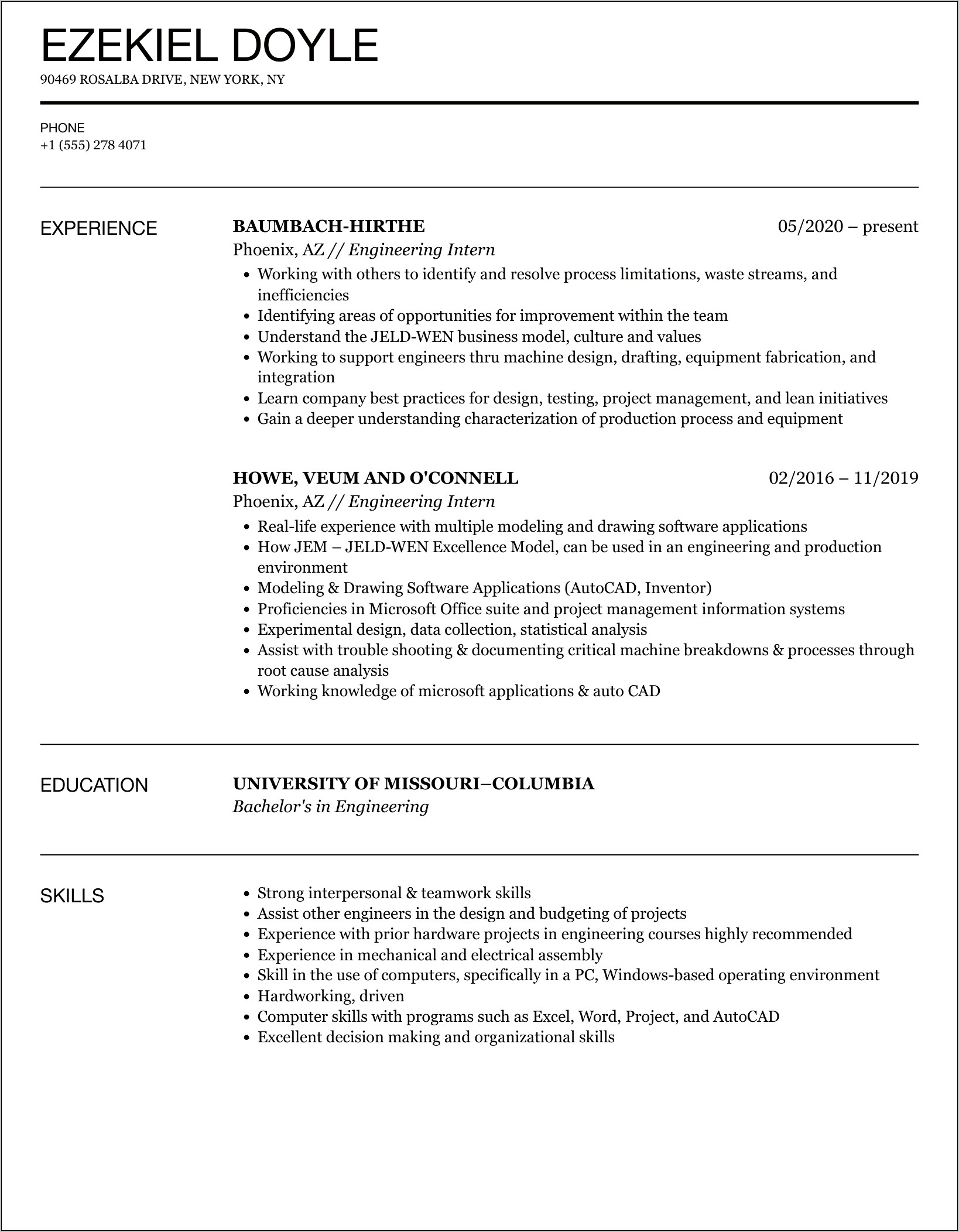 Objective For Engineering Internship Resume