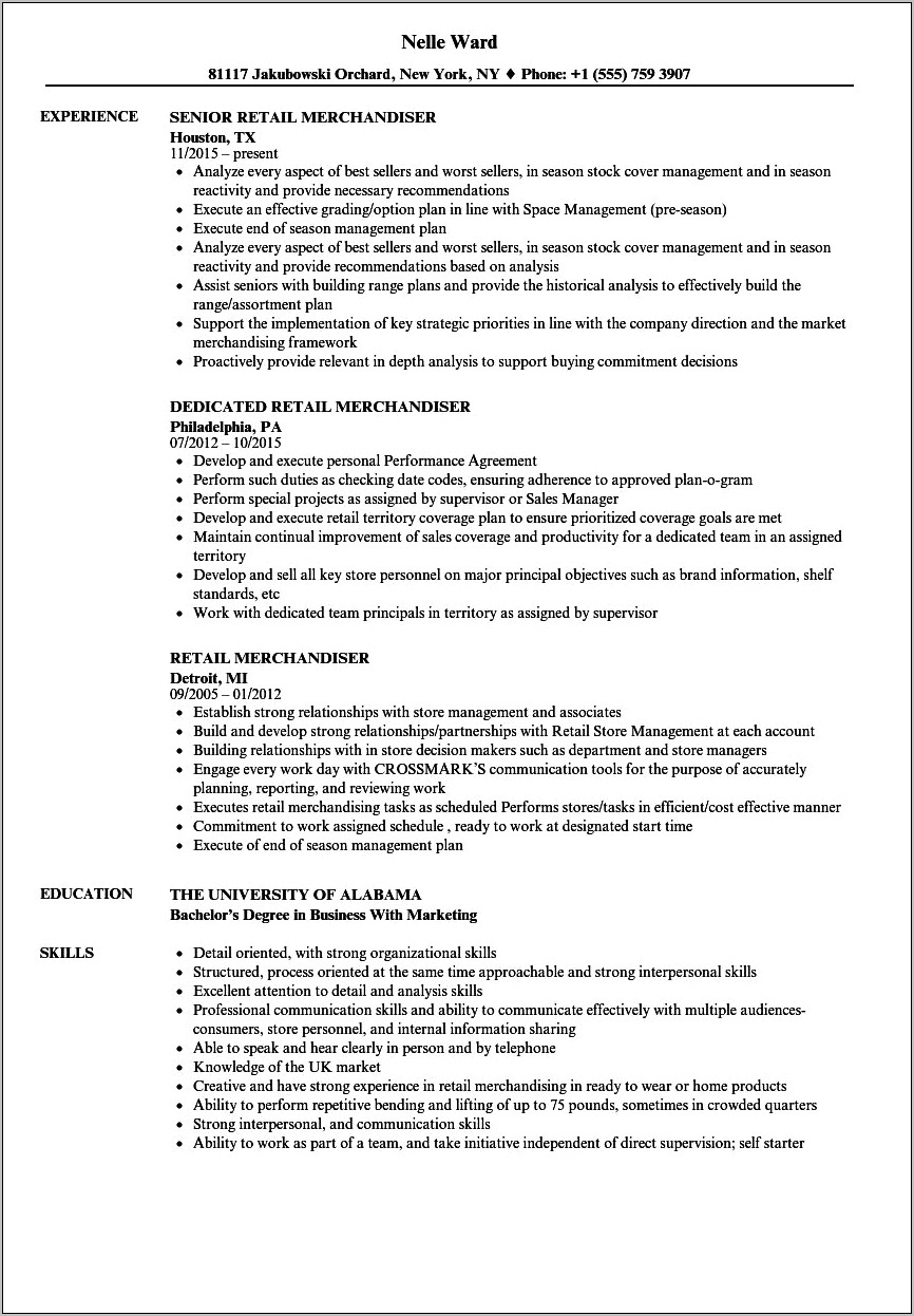 Objective For Fashion Merchandising Resume