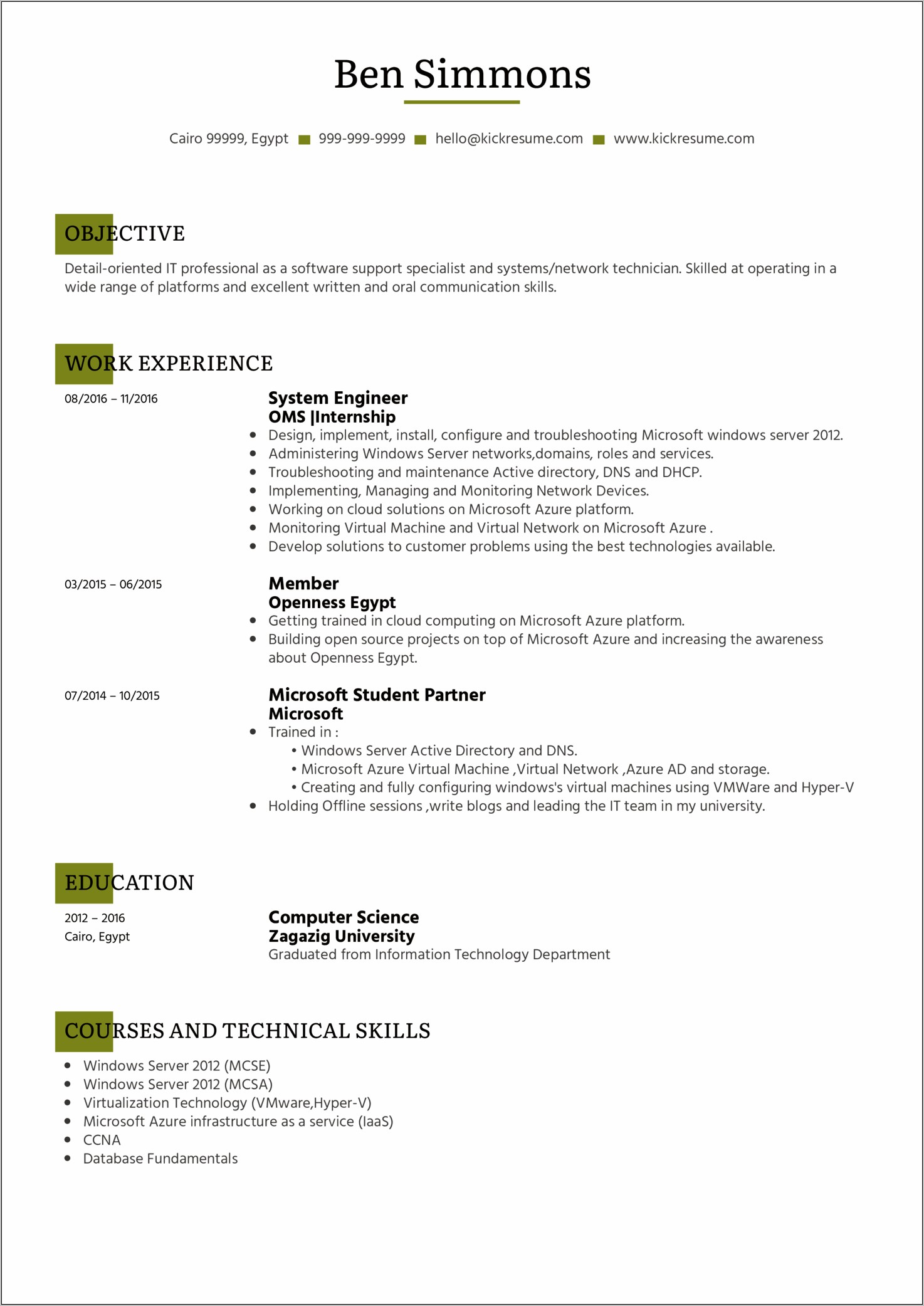 Objective For Information Systems Resume