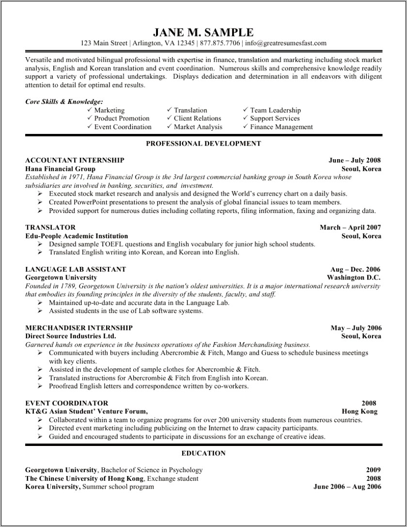 Objective For Internship In Resume