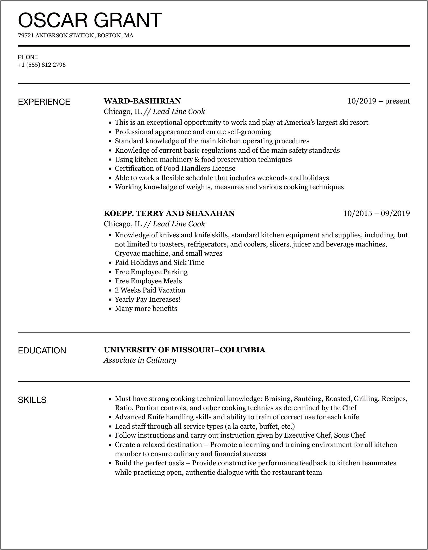 Objective For Line Cook Resume