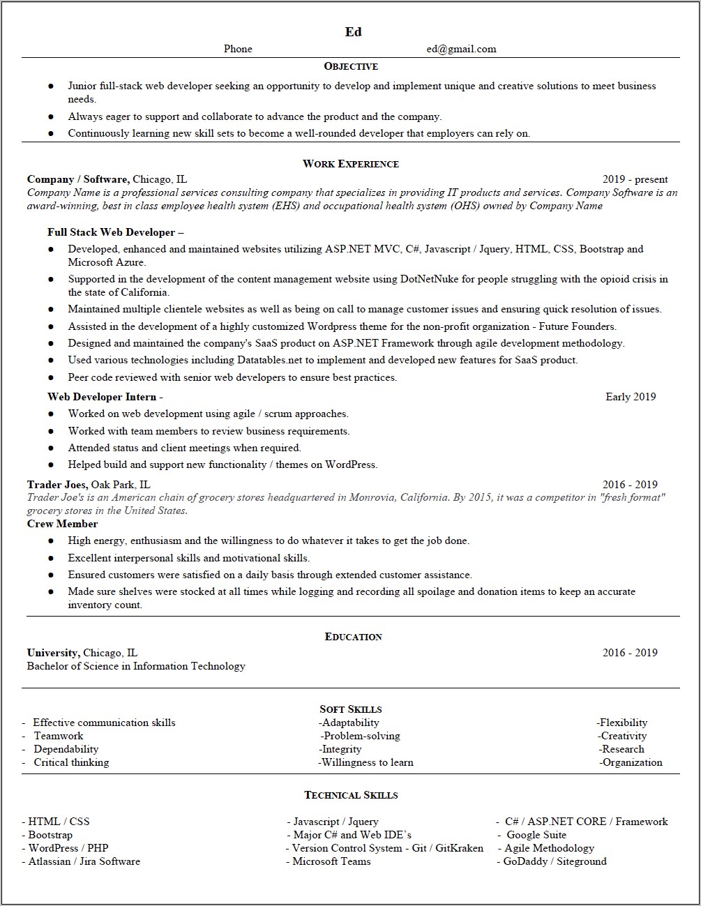 Objective For Net Developer Resume