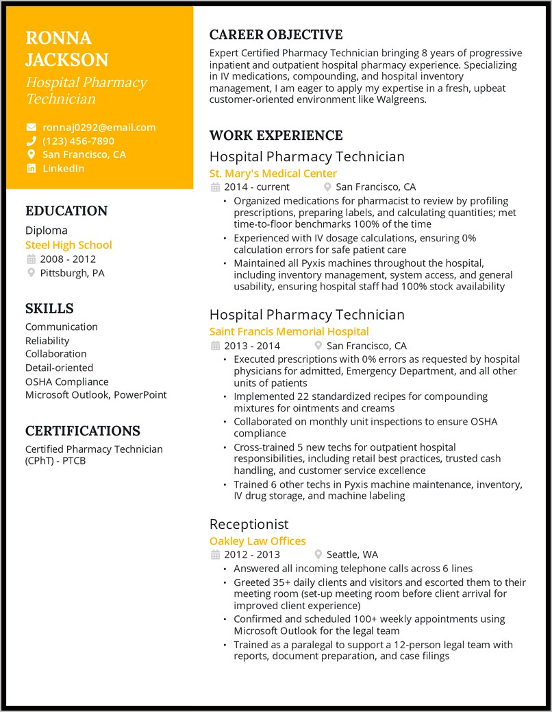 Objective For Pharmacy School Resume