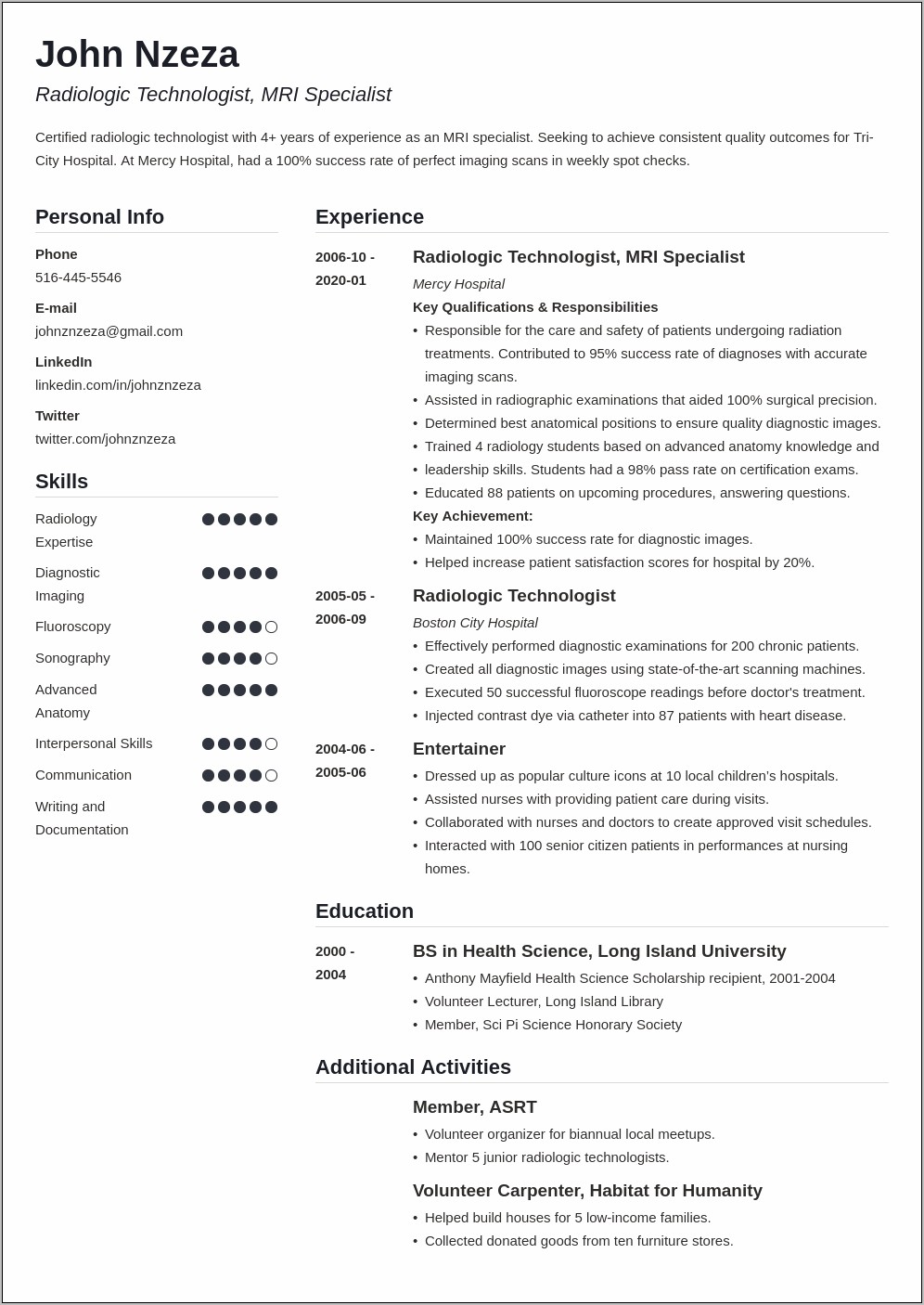 Objective For Radiologic Technologist Resume