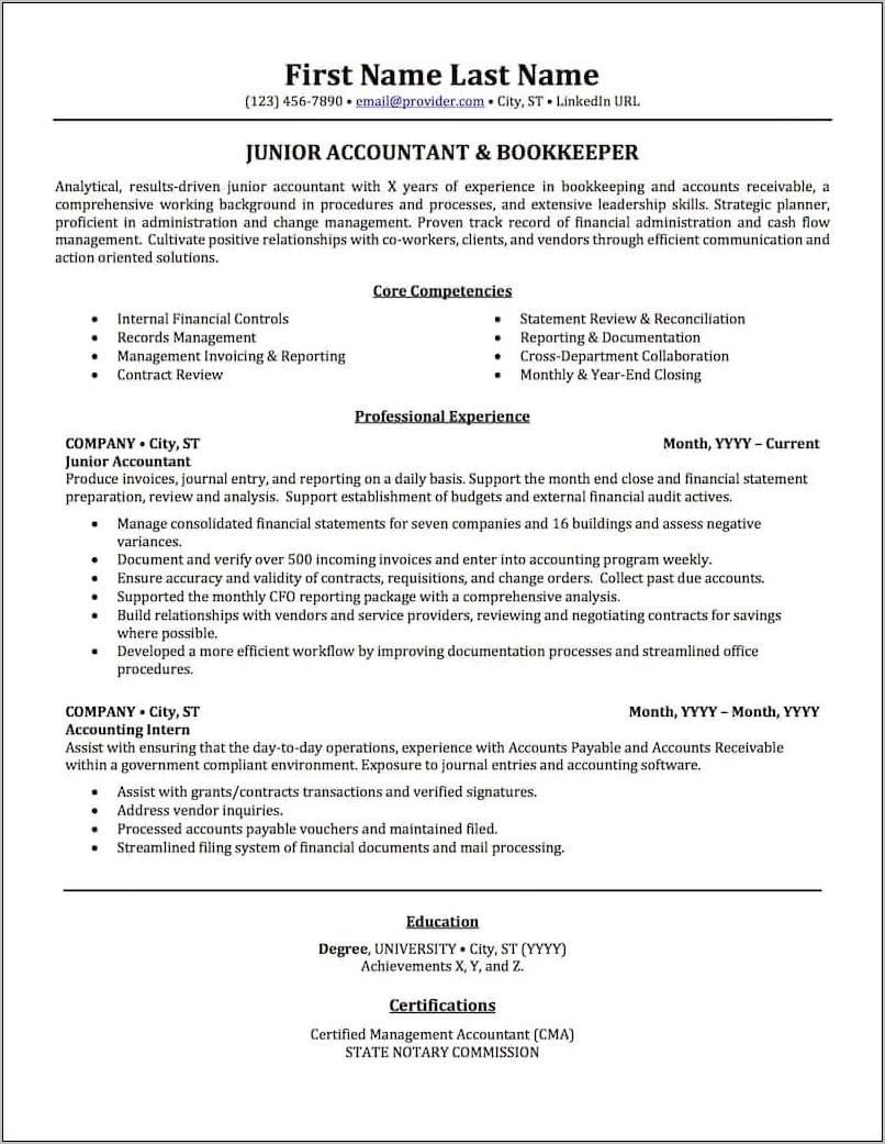 Objective For Resume Accounting Internship