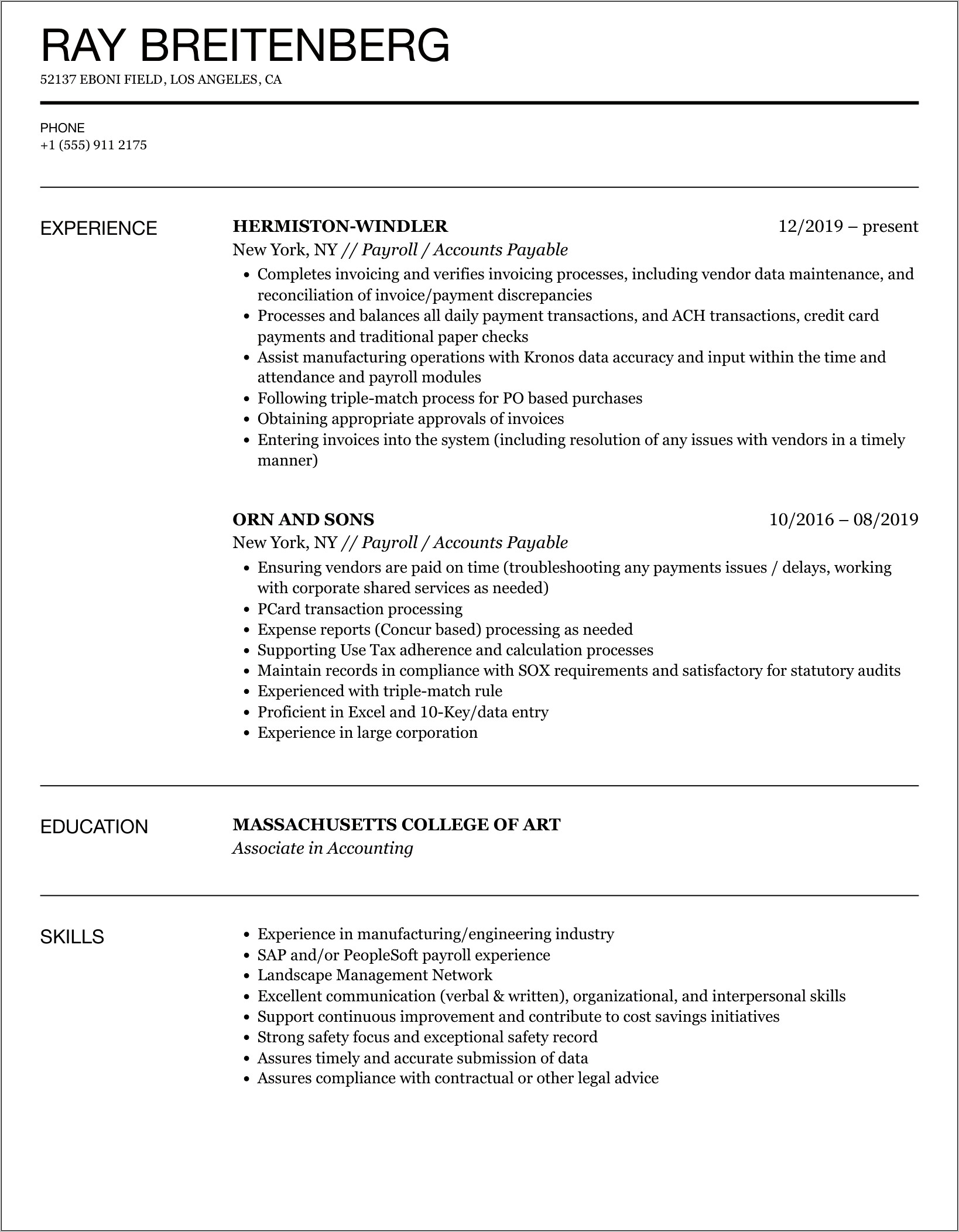 Objective For Resume Accounts Payable