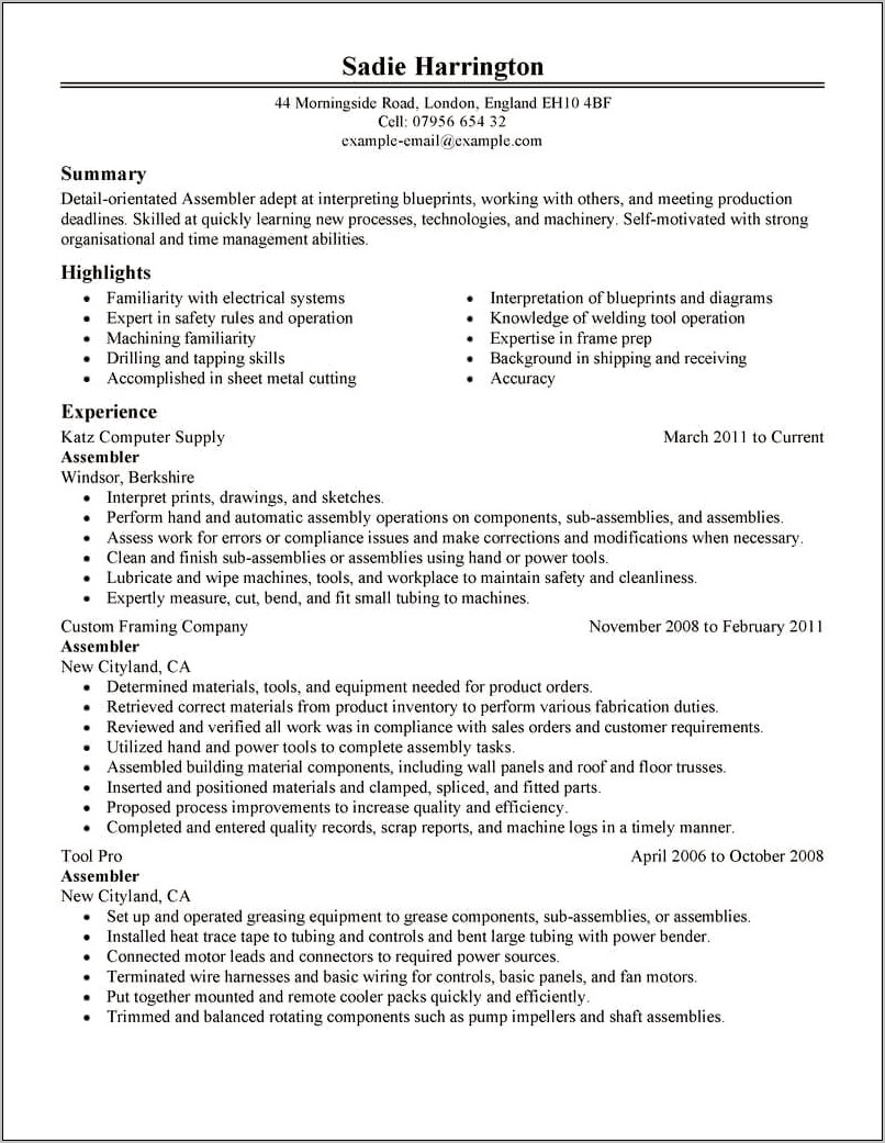 Objective For Resume For Manufacturing