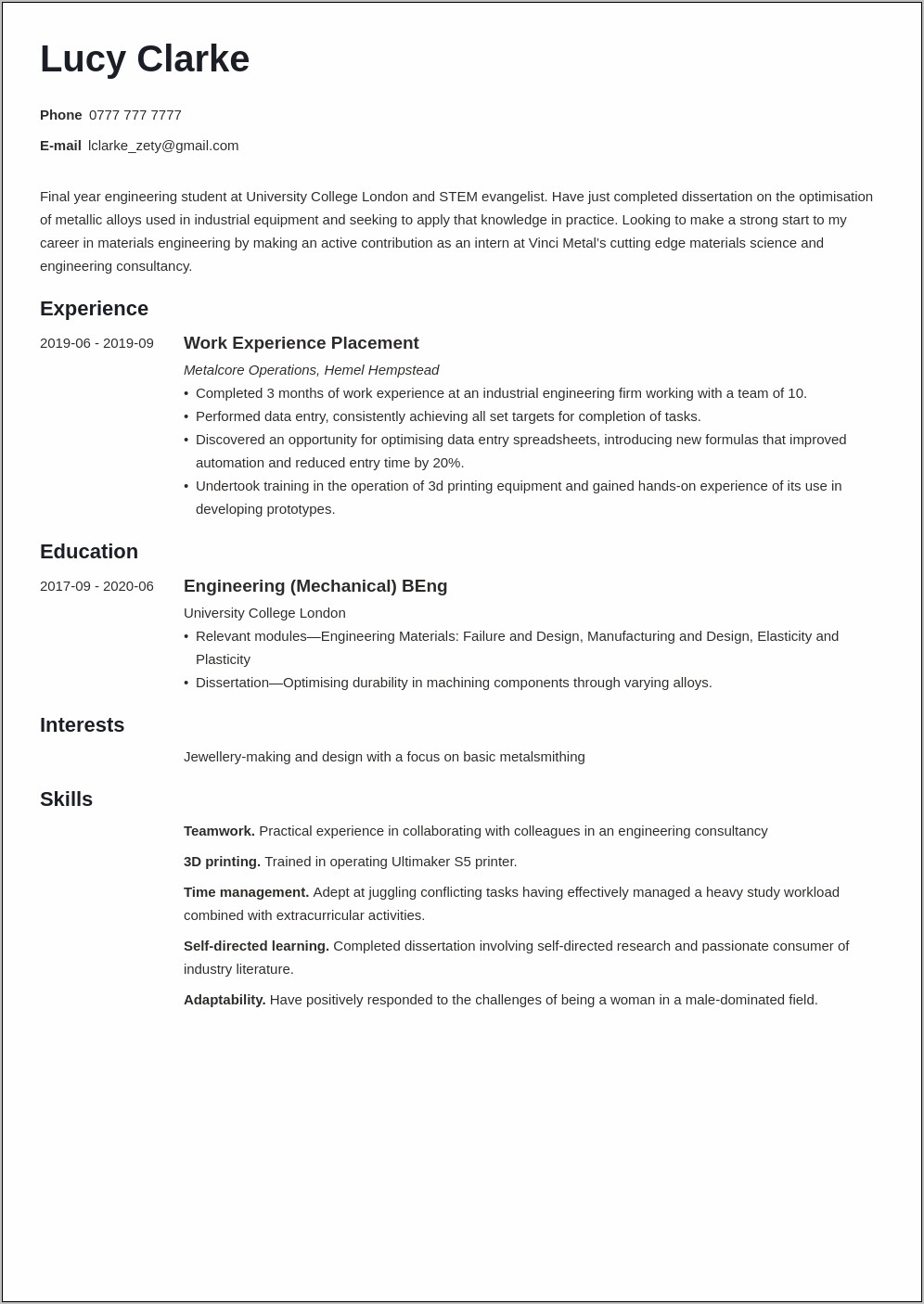 Objective For Resume For Placement