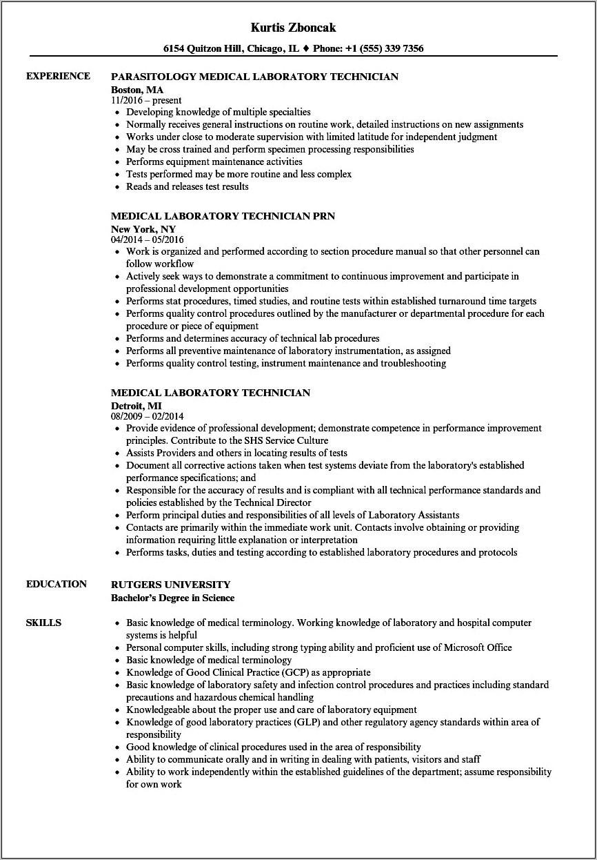 Objective For Resume Laboratory Technician