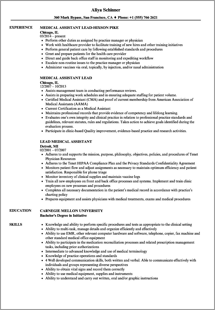 Objective For Resume Medical Assisint