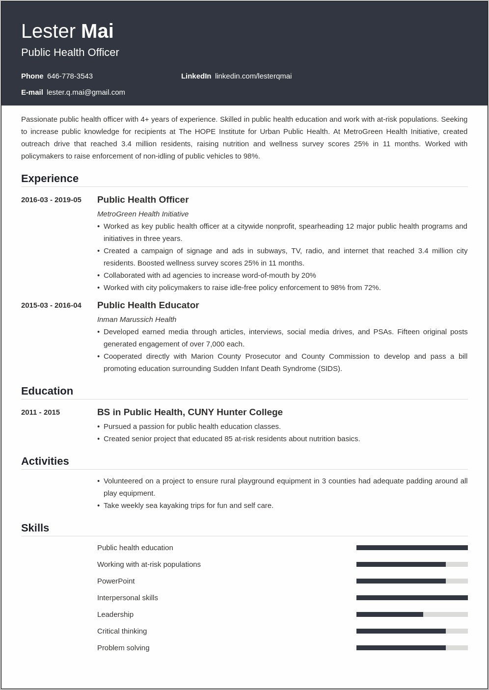 Objective For Resume Public Health