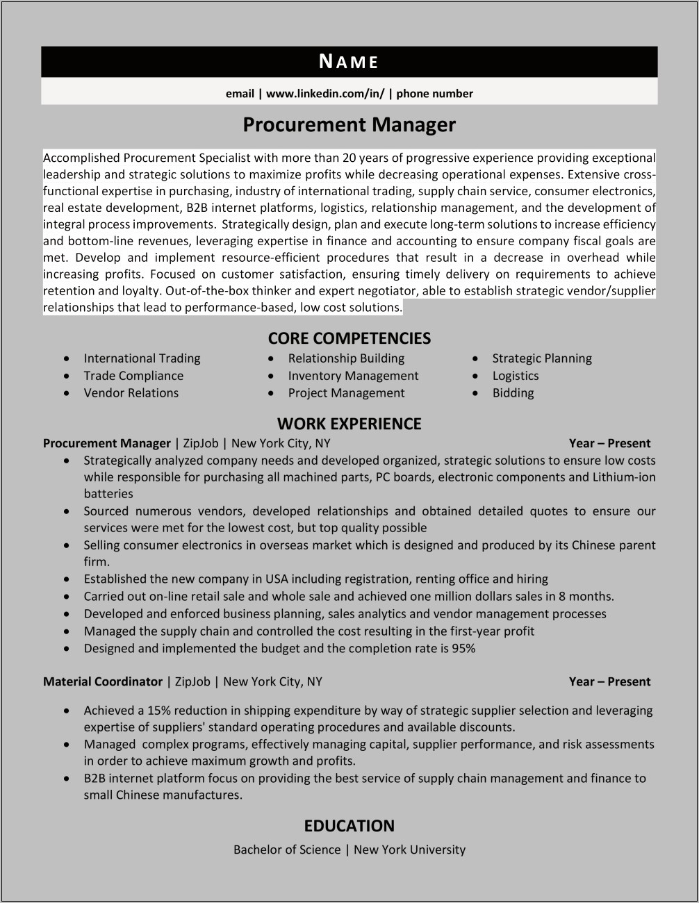 Objective For Resume Purchasing Manager