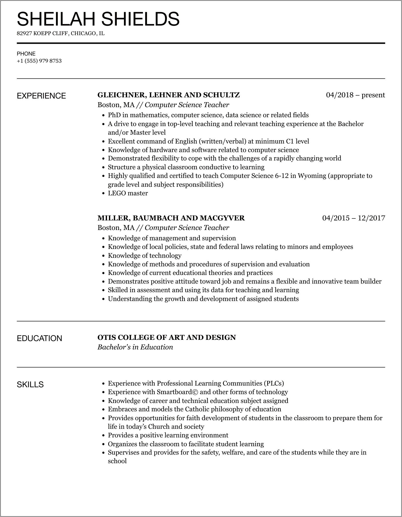 Objective For Resume Science Teacher