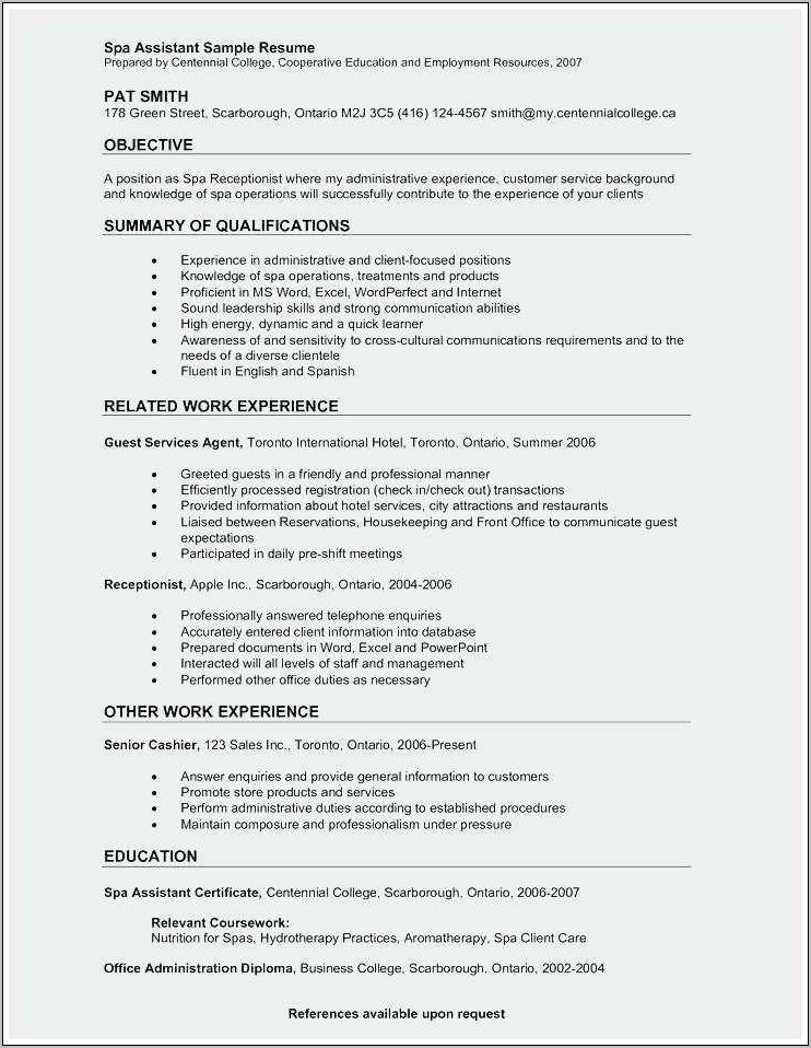 Objective For Spa Receptionist Resume