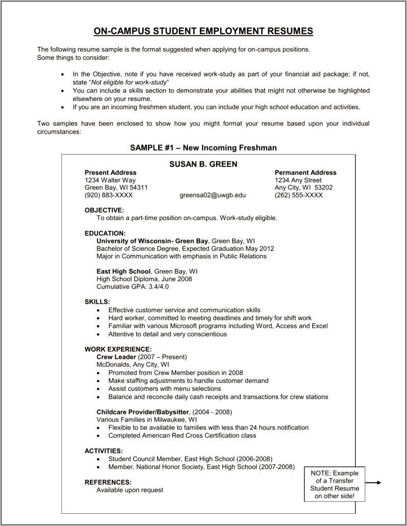 Objective For Student Employee Resume