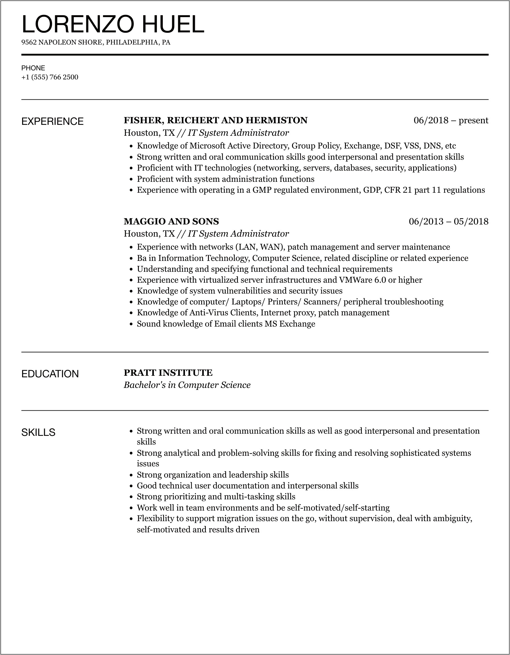 Objective For Systems Administrator Resume