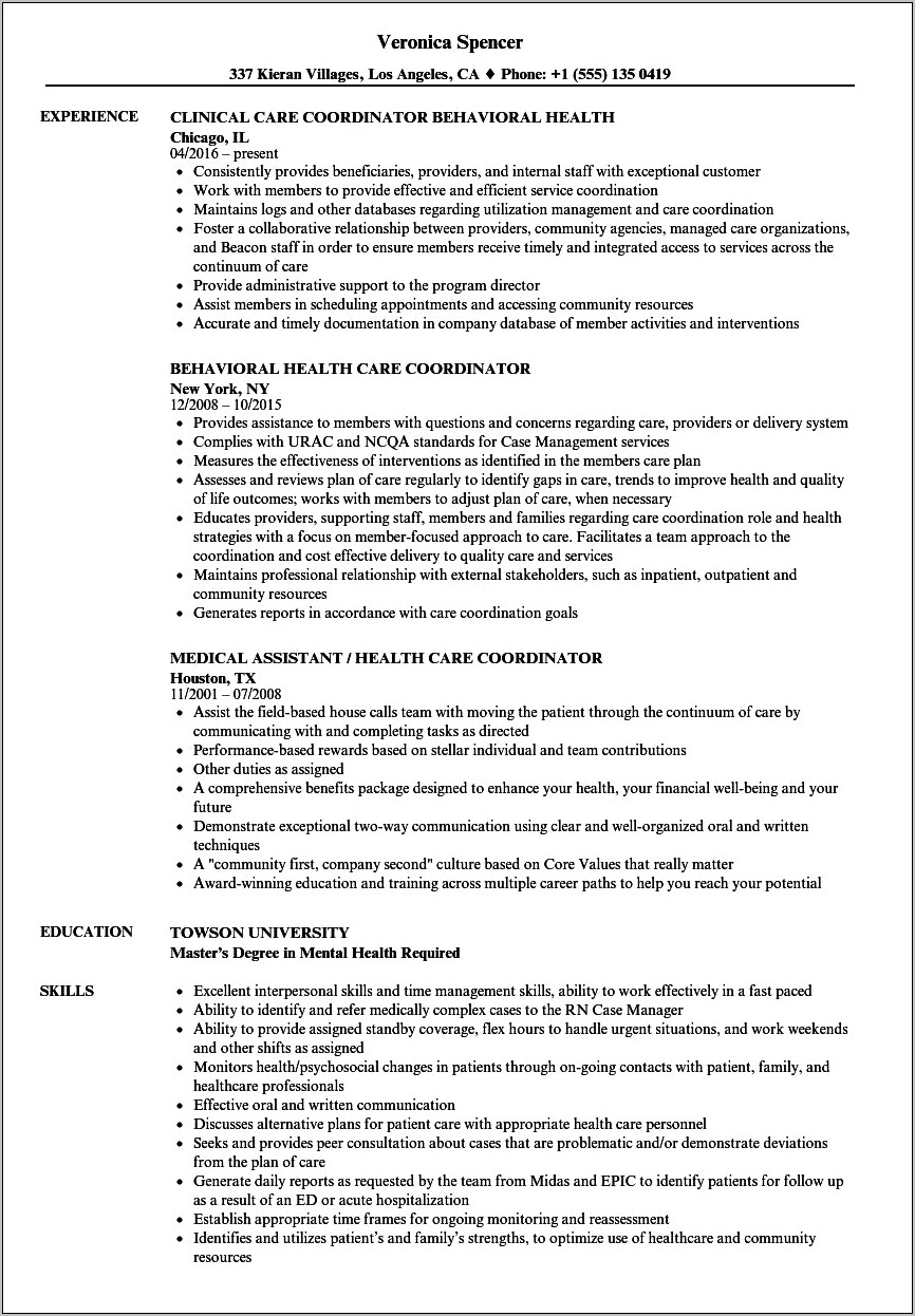 Objective For Unit Coordinator Resume