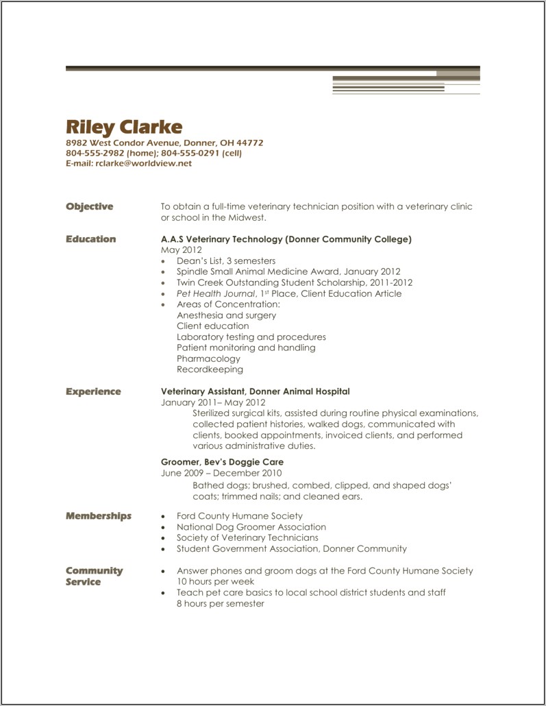 Objective For Veterinary Technician Resume