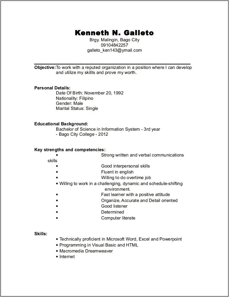 Objective In Resume For Undergraduate