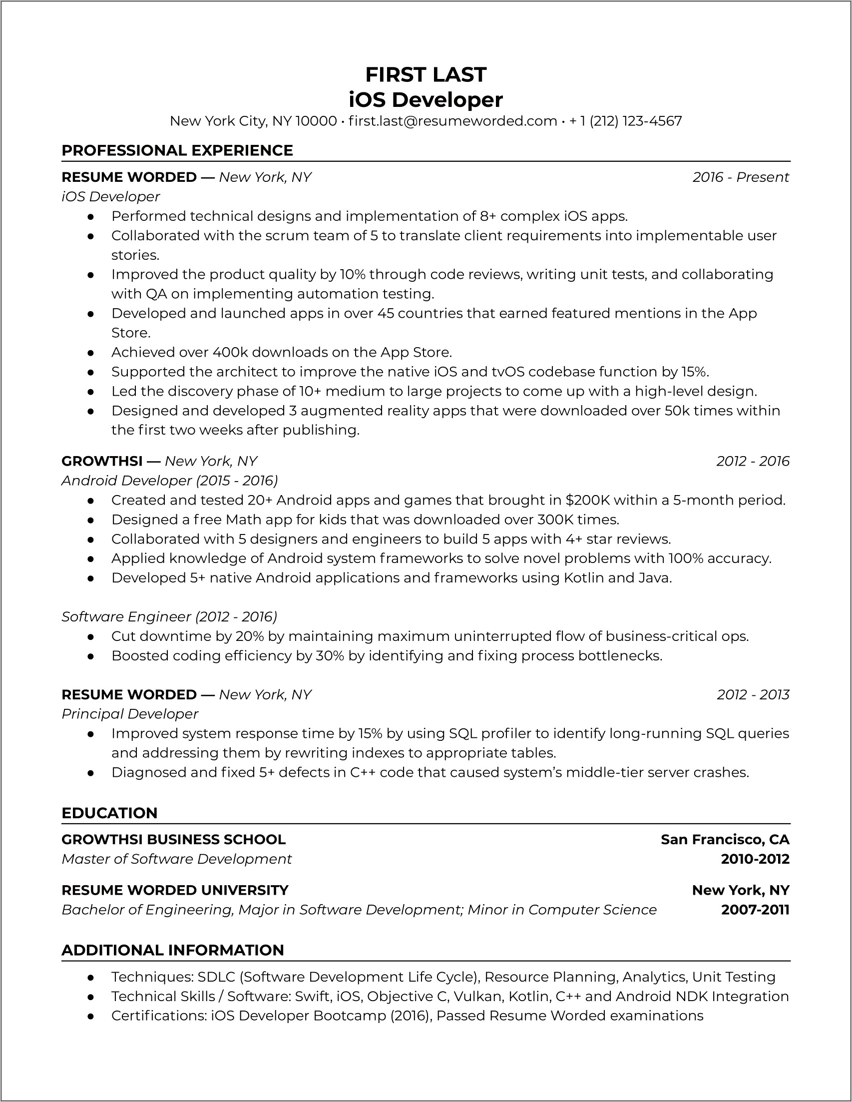 Objective It Software Engineering Resume