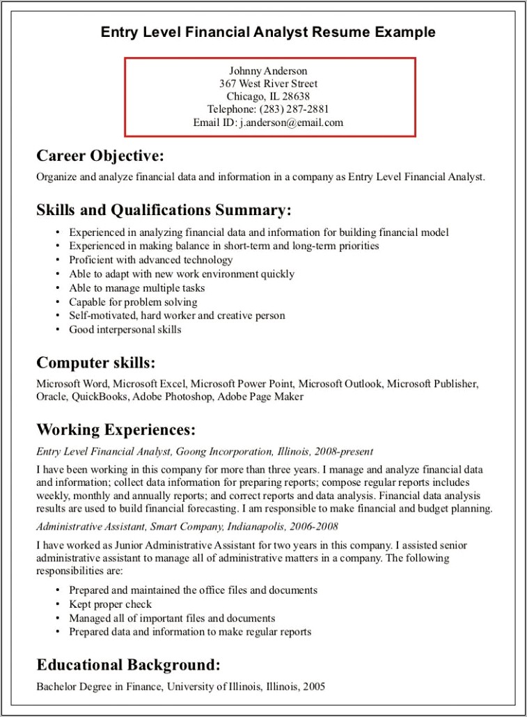 Objective On Entry Level Resume