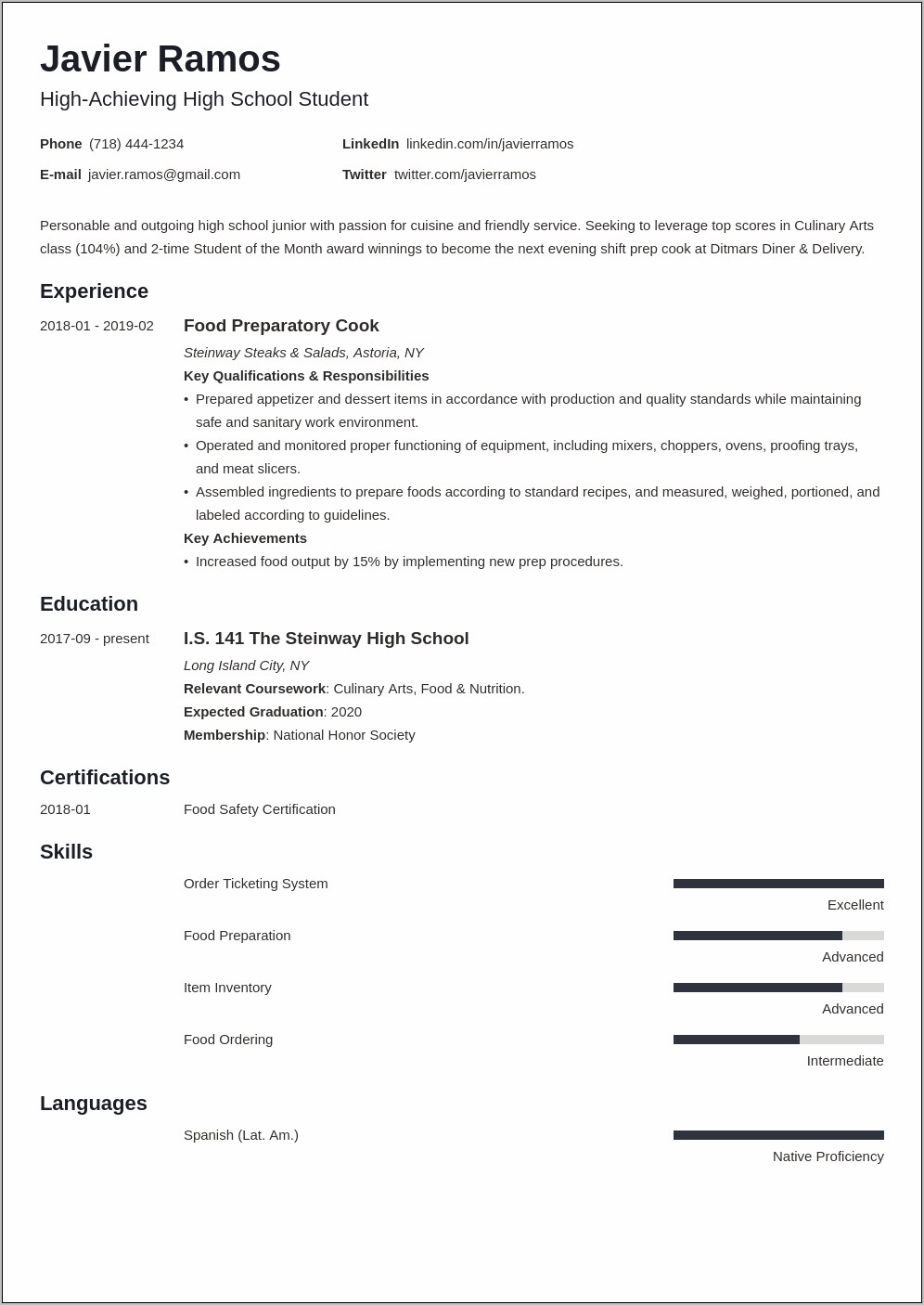 Objective On Resume From Hs