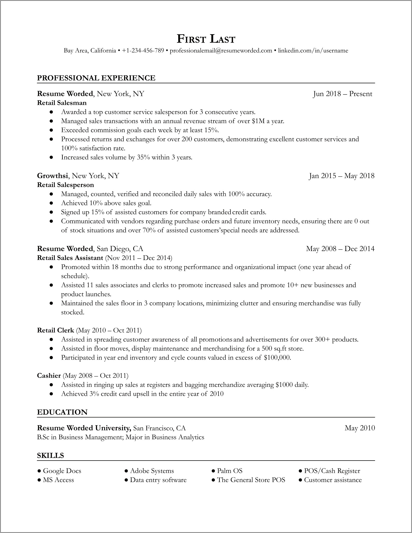 Objective On Resumes For Retail