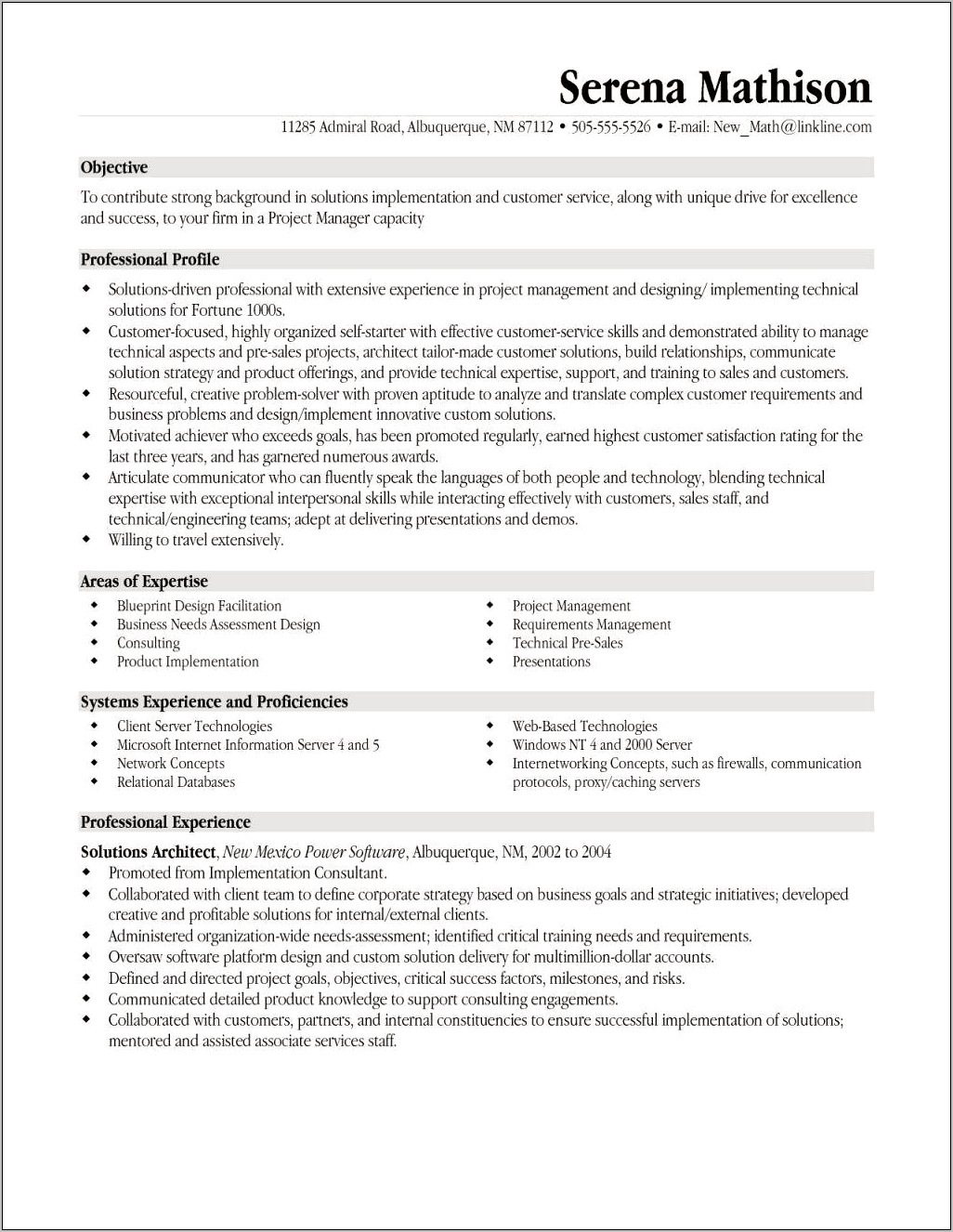 Objective Resume Software Project Manager