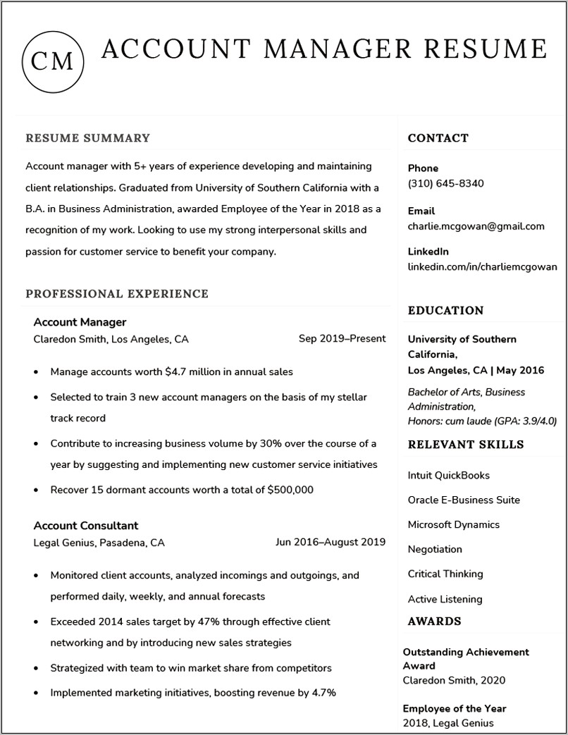 Objective Section Of Resume Manager