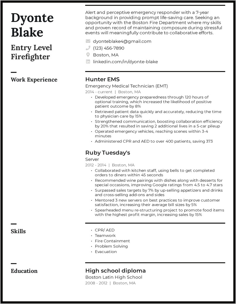 Objective Statements For Firefighter Resume